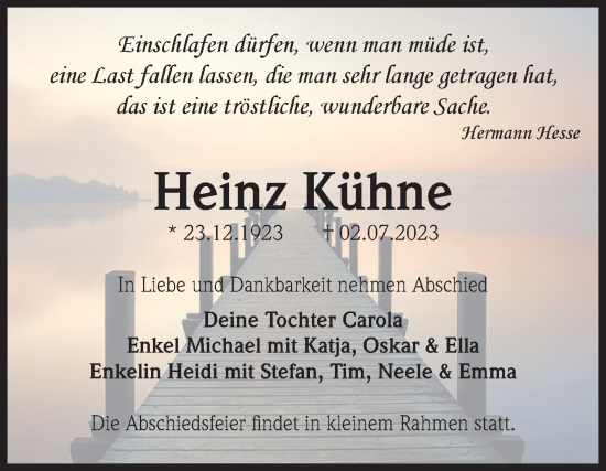 Traueranzeige von Heinz Kühne von Volksstimme Magdeburg