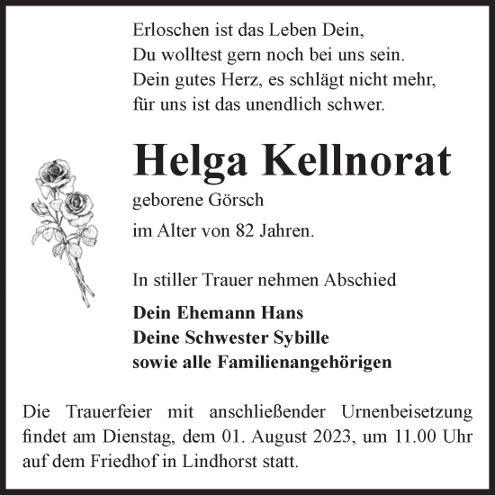 Traueranzeige von Helga Kellnorat von Volksstimme Haldensleben/Wolmirstedt