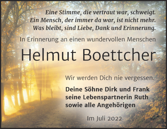 Traueranzeige von Helmut Boettcher von Trauerkombi Aschersleben