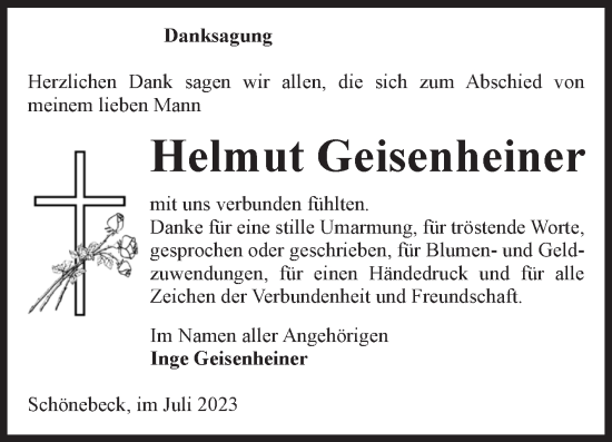 Traueranzeige von Helmut Geisenheiner von Volksstimme Schönebeck