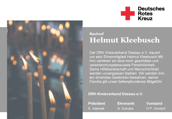 Traueranzeige von Helmut Kleebusch von Trauerkombi Dessau