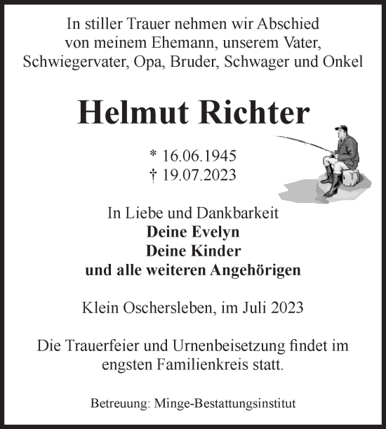 Traueranzeige von Helmut Richter von Volksstimme Oschersleben/Wanzleben