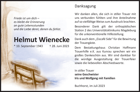 Traueranzeige von Helmut Wienecke von Volksstimme Altmark West