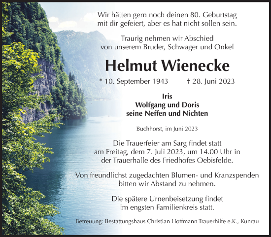 Traueranzeige von Helmut Wienecke von Volksstimme Altmark West