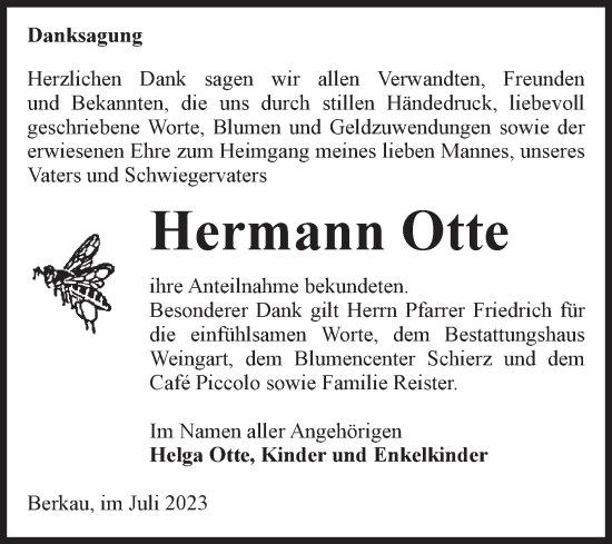 Traueranzeige von Hermann Otte von Volksstimme Altmark Ost
