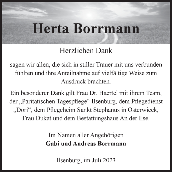 Traueranzeige von Herta Borrmann von Volksstimme Wernigerode