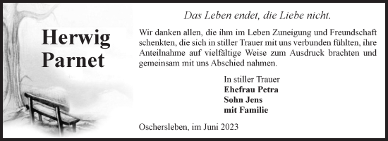 Traueranzeige von Herwig Parnet von Volksstimme Oschersleben/Wanzleben