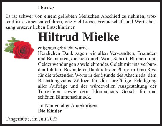 Traueranzeige von Hiltrud Mielke von Volksstimme Altmark Ost