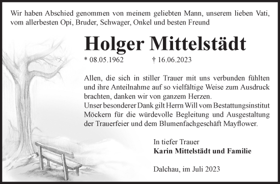 Traueranzeige von Holger Mittelstädt von Volksstimme Burg/Genthin