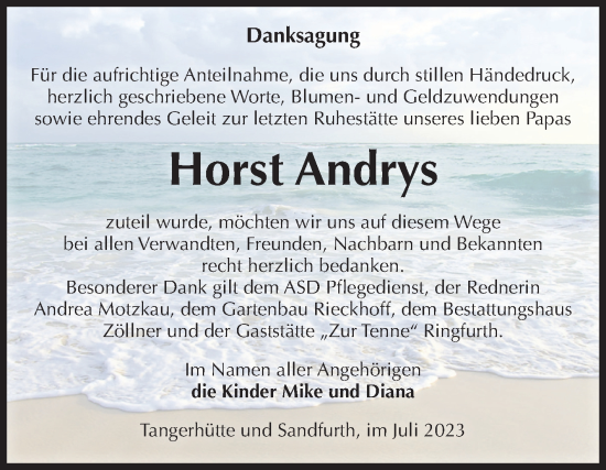 Traueranzeige von Horst Andrys von Volksstimme Altmark Ost