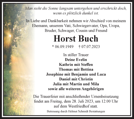 Traueranzeige von Horst Buch von Volksstimme Magdeburg