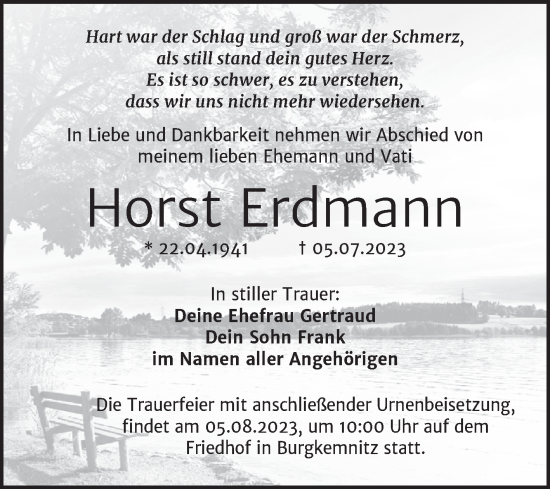 Traueranzeige von Horst Erdmann von Trauerkombi Bitterfeld