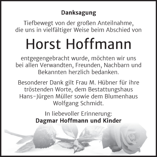 Traueranzeige von Horst Hoffmann von Trauerkombi Aschersleben