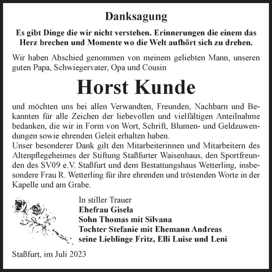 Traueranzeige von Horst Kunde von Volksstimme Staßfurt