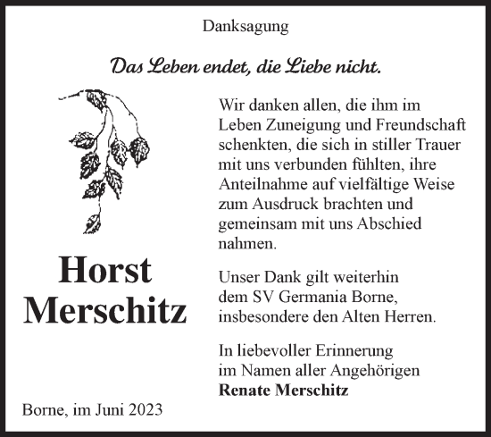 Traueranzeige von Horst Merschitz von Volksstimme Staßfurt