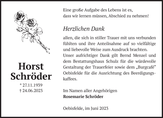 Traueranzeige von Horst Schröder von Volksstimme Altmark West