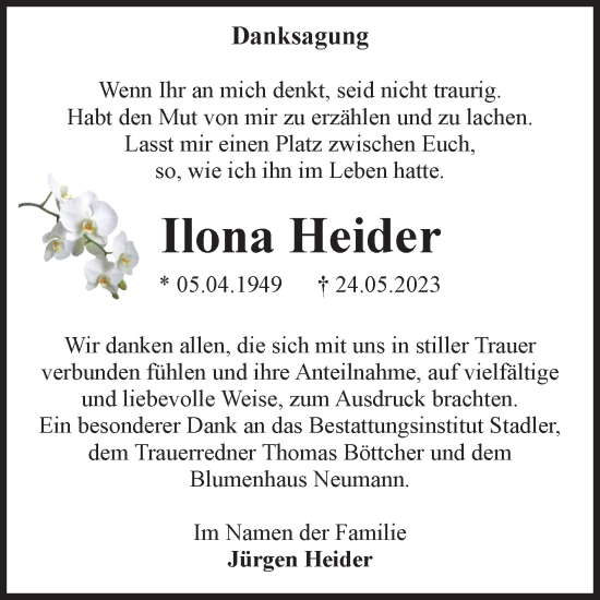 Traueranzeige von Ilona Heider von Volksstimme Haldensleben/Wolmirstedt