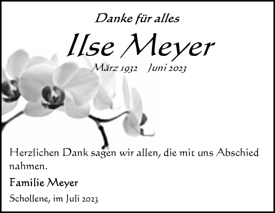 Traueranzeige von Ilse Meyer von Volksstimme Altmark Ost