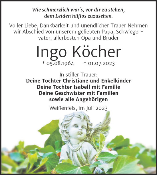 Traueranzeige von Ingo Köcher von Trauerkombi Weißenfels