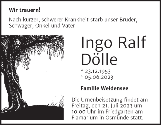 Traueranzeige von Ingo Ralf Dölle von Mitteldeutsche Zeitung Halle/Saalkreis