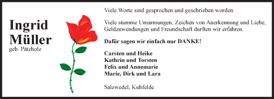 Traueranzeige von Ingrid Müller von Volksstimme Altmark West