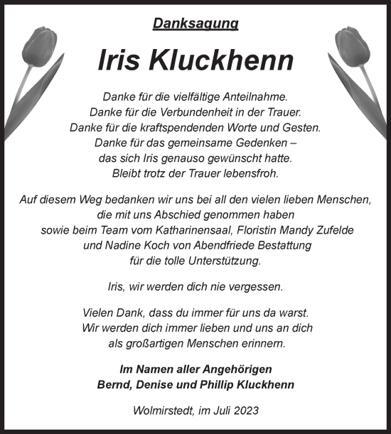 Traueranzeige von Iris Kluckhenn von Volksstimme Haldensleben/Wolmirstedt