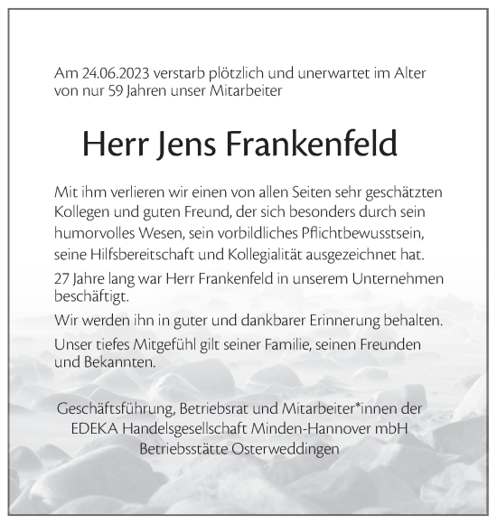 Traueranzeige von Jens Frankenfeld von Volksstimme Magdeburg