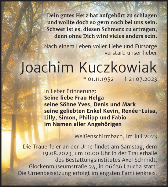 Traueranzeige von Joachim Kuczkowiak von Trauerkombi Merseburg