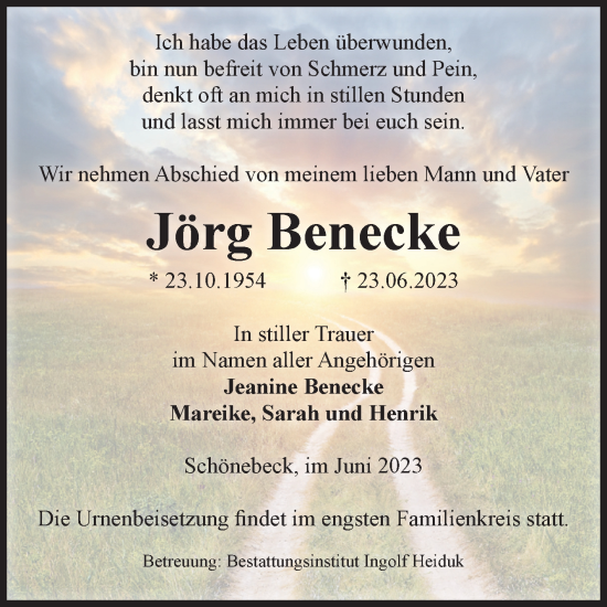 Traueranzeige von Jörg Benecke von Volksstimme Schönebeck