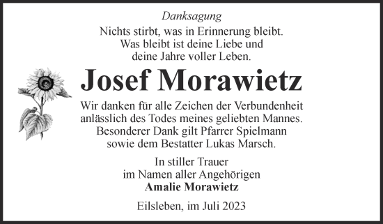 Traueranzeige von Josef Morawietz von Volksstimme Oschersleben/Wanzleben