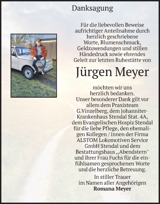 Traueranzeige von Jürgen Meyer von Volksstimme Altmark Ost