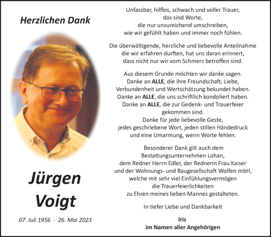 Traueranzeige von Jürgen Voigt von Trauerkombi Bitterfeld