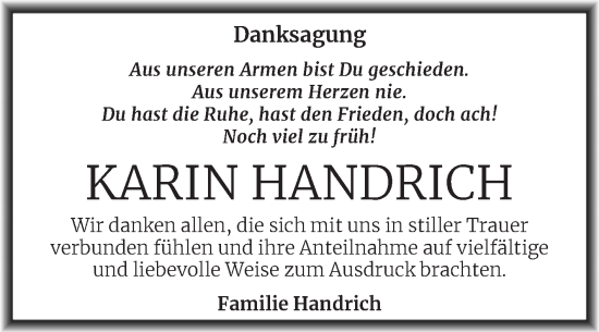 Traueranzeige von Karin Handrich von Trauerkombi Dessau