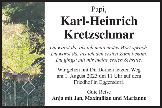 Traueranzeige von Karl-Heinrich Kretzschmar von Volksstimme Schönebeck