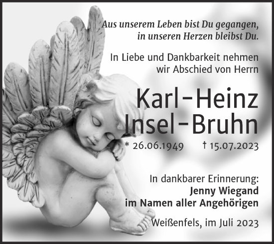 Traueranzeige von Karl-Heinz Insel-Bruhn von Trauerkombi Weißenfels