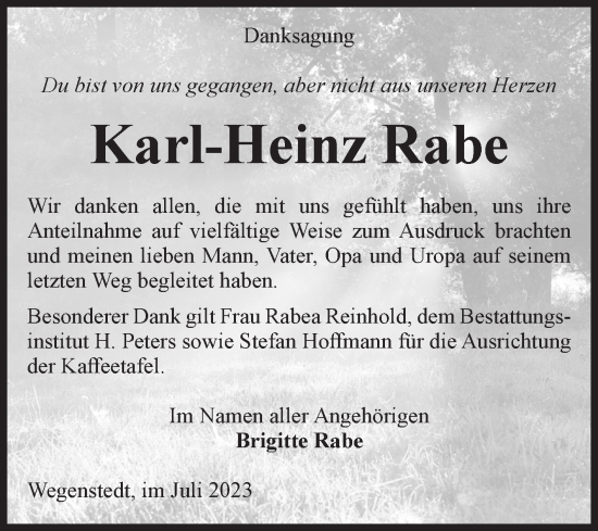 Traueranzeige von Karl-Heinz Rabe von Volksstimme Haldensleben/Wolmirstedt
