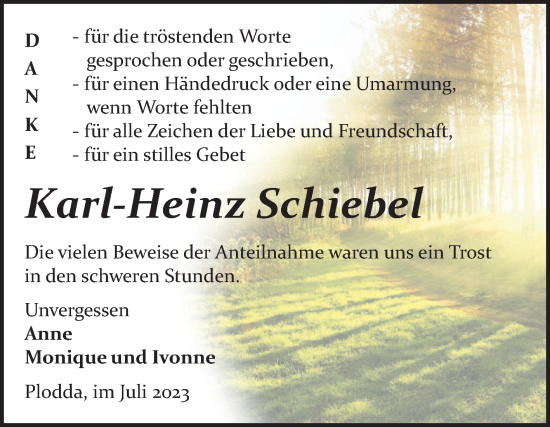 Traueranzeige von Karl-Heinz Schiebel von Trauerkombi Bitterfeld