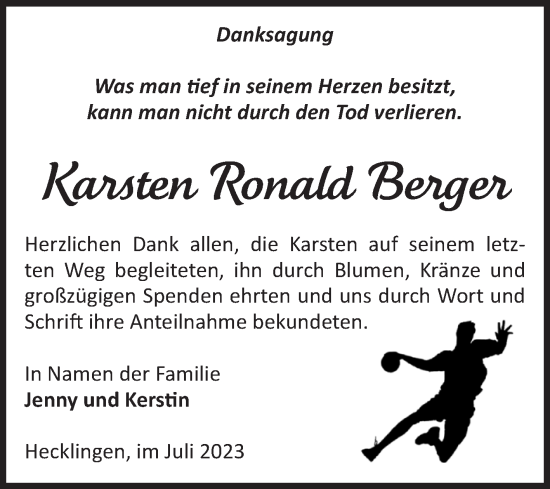Traueranzeige von Karsten Ronald Berger 