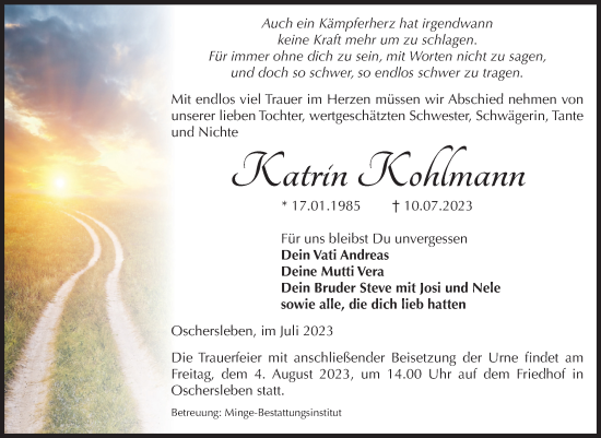 Traueranzeige von Katrin Kohlmann von Volksstimme Oschersleben/Wanzleben