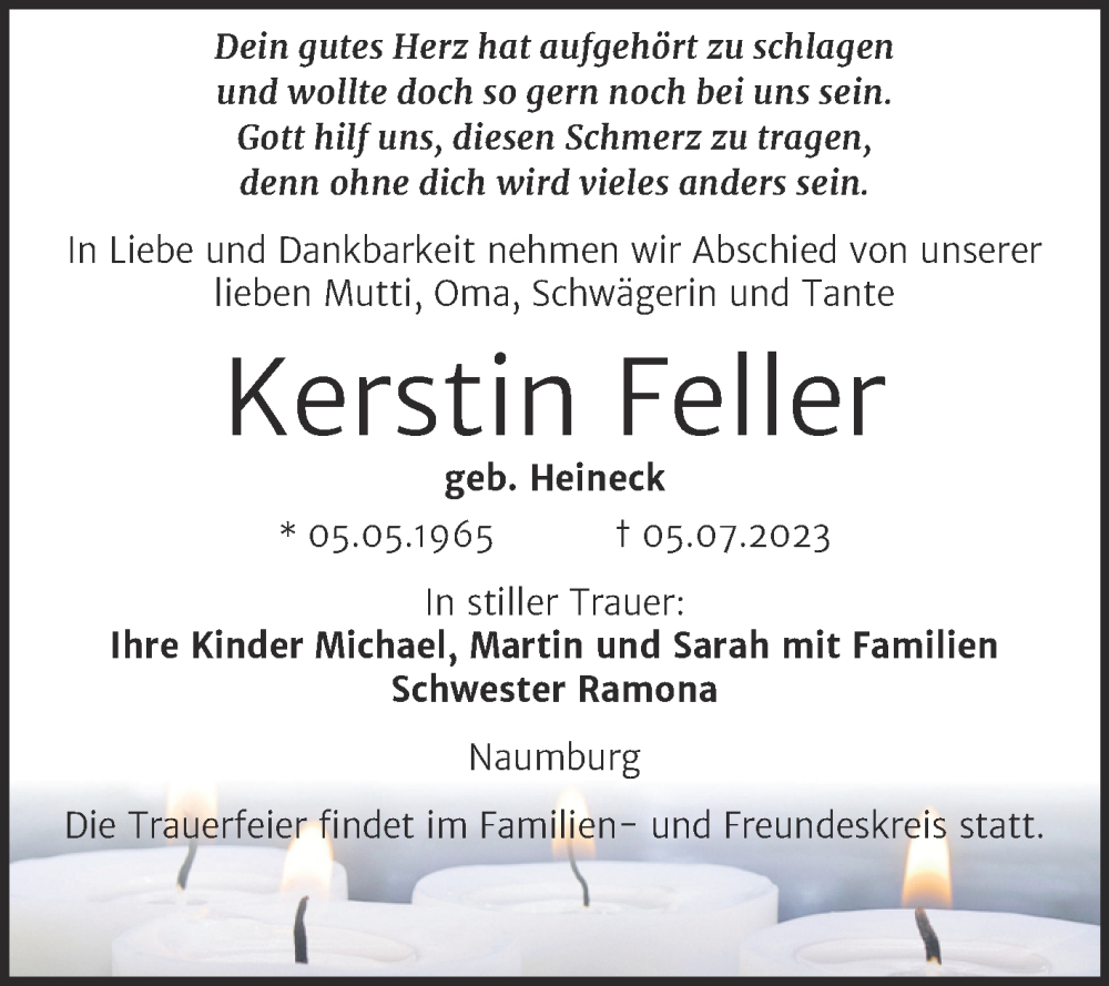  Traueranzeige für Kerstin Feller vom 12.07.2023 aus Wochenspiegel Naumburg/Nebra