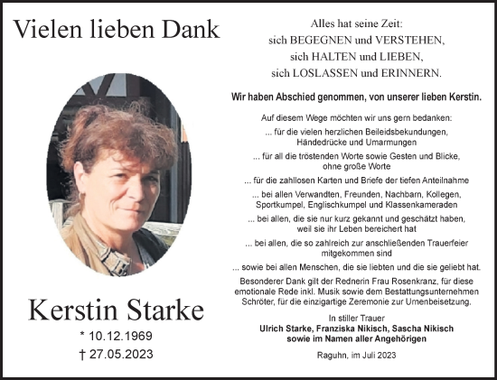 Traueranzeige von Kerstin Starke von Trauerkombi Bitterfeld