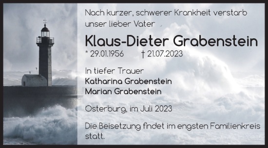 Traueranzeige von Klaus-Dieter Grabenstein von Volksstimme Altmark Ost
