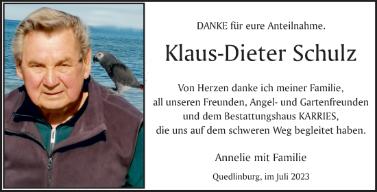 Traueranzeige von Klaus-Dieter Schulz von Trauerkombi Quedlinburg