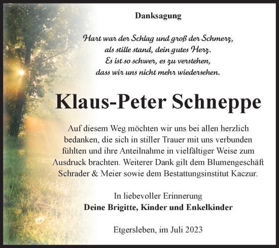 Traueranzeige von Klaus-Peter Schneppe von Volksstimme Staßfurt
