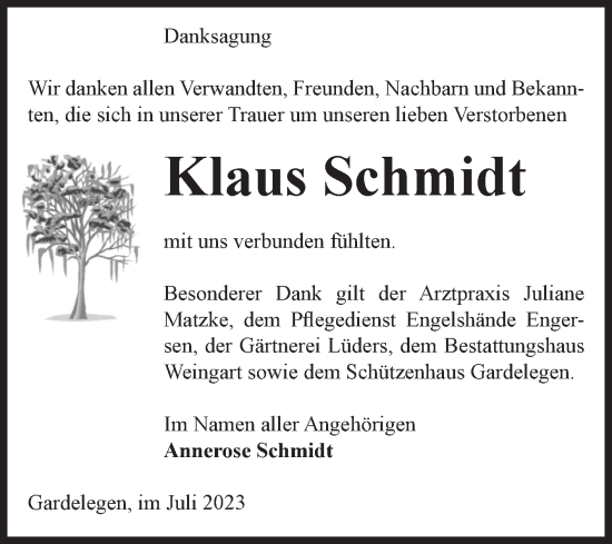 Traueranzeige von Klaus Schmidt von Volksstimme Altmark West