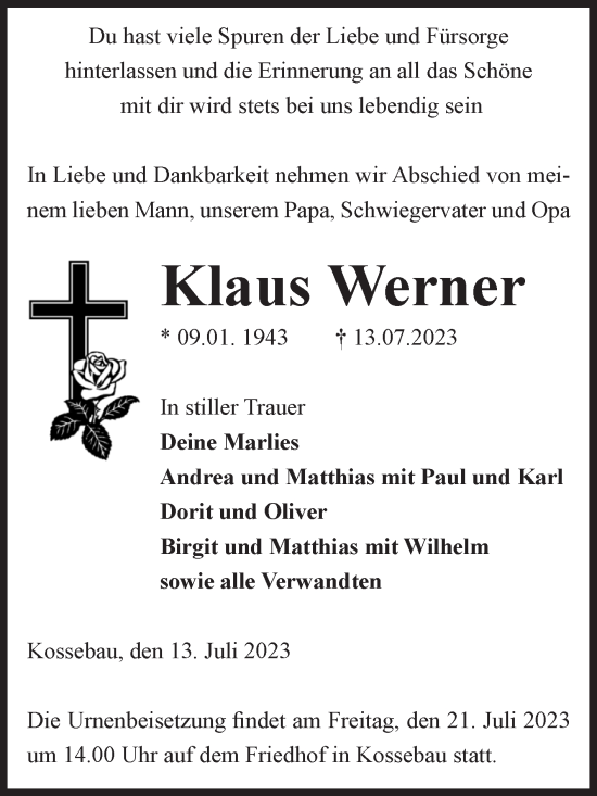 Traueranzeige von Klaus Werner von Volksstimme Altmark Ost