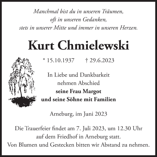Traueranzeige von Kurt Chmielewski von Volksstimme Altmark Ost
