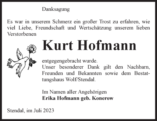 Traueranzeige von Kurt Hofmann von Volksstimme Altmark Ost
