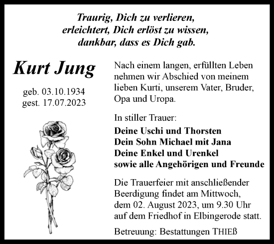 Traueranzeige von Kurt Jung von Volksstimme Wernigerode
