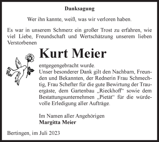 Traueranzeige von Kurt Meier von Volksstimme Altmark Ost